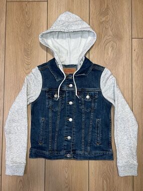NWOT - Levi's Dark Blue Denim Jacket with Light Gray Hood & Sleeves